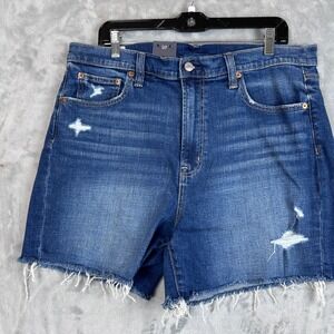 Gap High Rise Distressed Denim Shorts Blue Raw Hem Size 33 16T 4 Inch Inseam